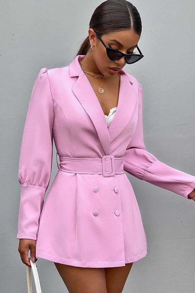 Belted Slim-Fit Jacket with Plunging Neckline