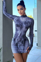 Crew-Neck Printed Dress with Slim Fit
