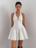 Lace Cotton Dress with Halter Neckline