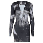 Grey Plunging V-Neck Dress