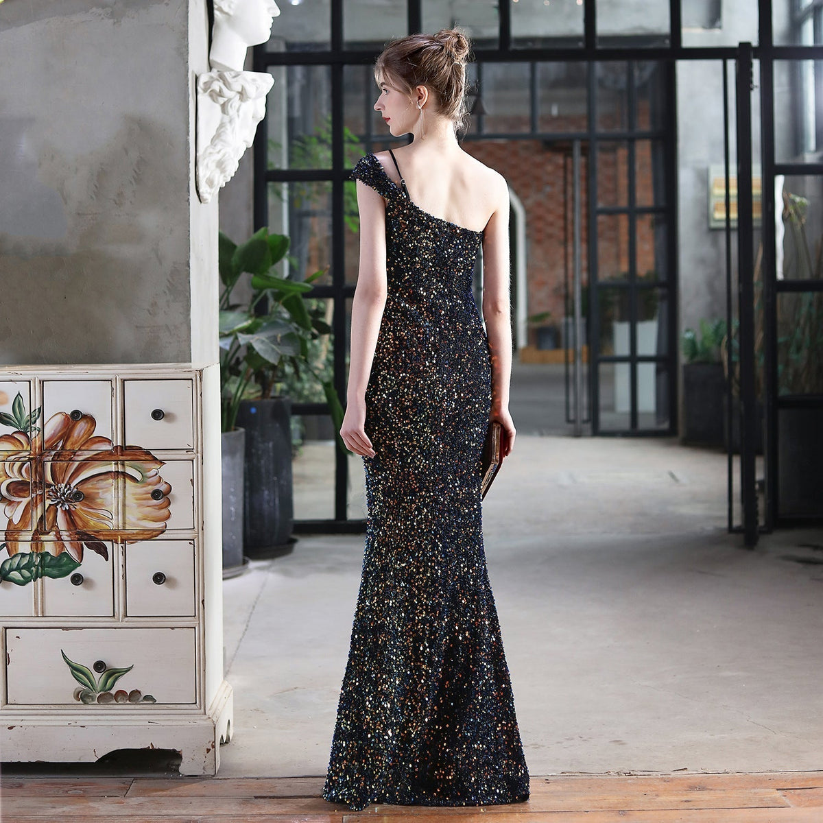 One-Shoulder Sequined Dress