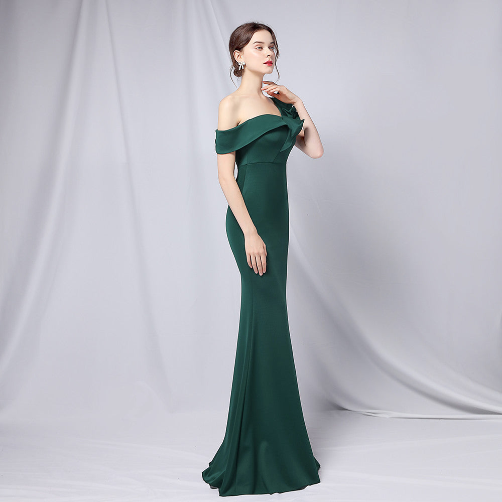 One-Shoulder Maxi Dress with Crepe Texture