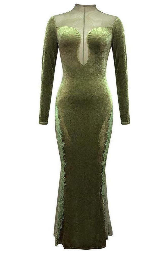Velvet Mesh Panelled Dress