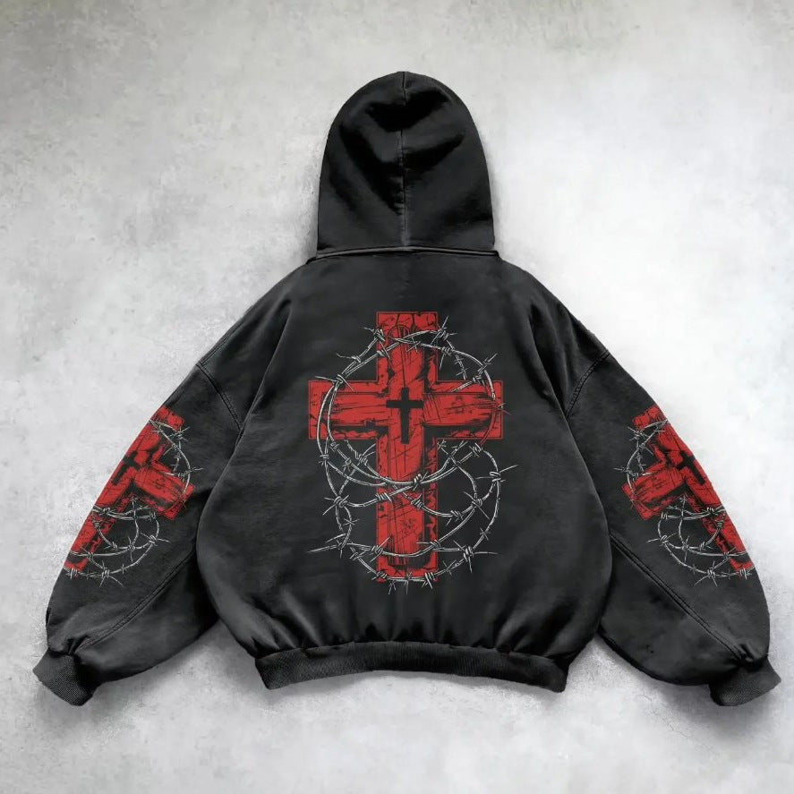 Gothic Relaxed-Fit Hoodie with Polyester Fabric