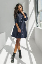 Button-Detail Relaxed-Fit Dress with Strap Details