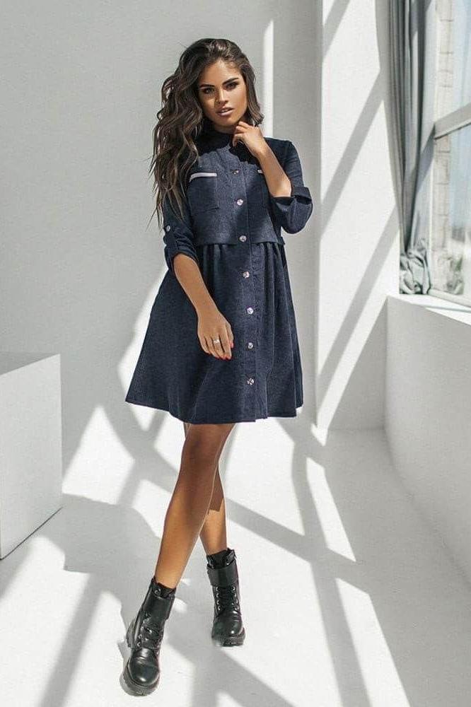 Button-Detail Relaxed-Fit Dress with Strap Details