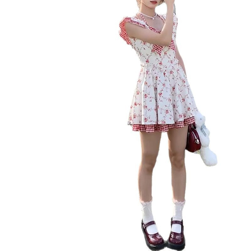 Floral Plaid Dress with Flutter Sleeves