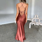 Satin Plunging V-Neck Maxi Dress