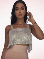 Rhinestone-Detail Cami Top with Sequins