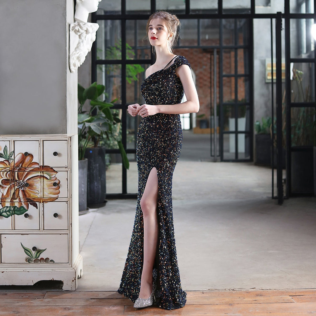 One-Shoulder Sequined Dress
