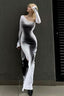 Slit-Detail Printed Dress with Long Sleeves