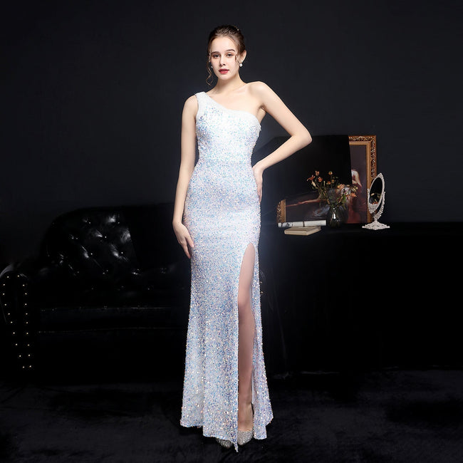 Heary dazzling sequined one-shoulder asymmetric dress - Lady Occasions Main image