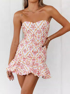 Floral Polyester Pleated Dress
