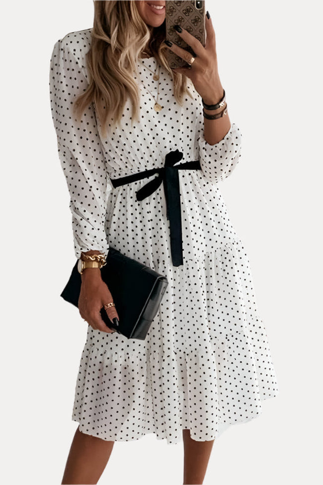 Polka-Dot Midi Dress in White Main image