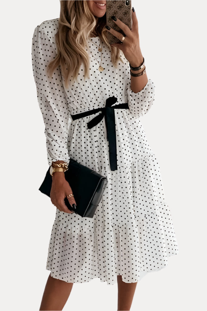 Polka-Dot Midi Dress in White