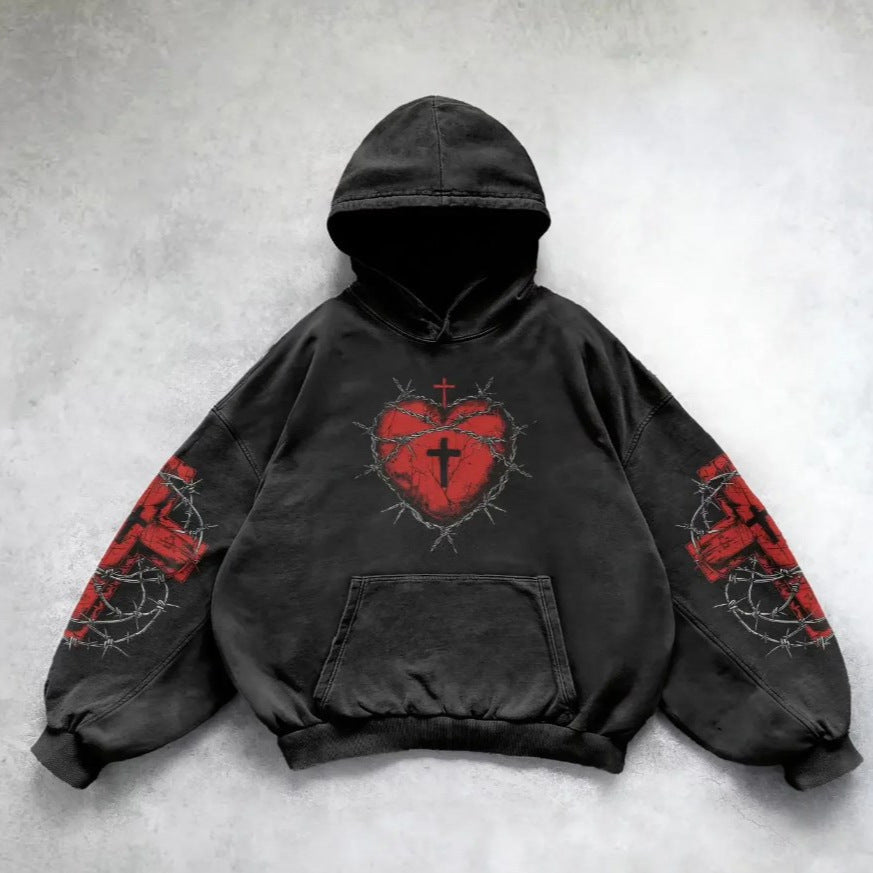 Gothic Relaxed-Fit Hoodie with Polyester Fabric