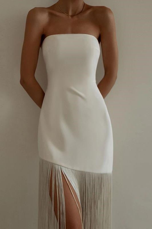 Fringe-Detail Dress with Slit Detail