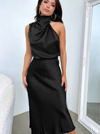 Satin Midi Dress with Long Sleeves