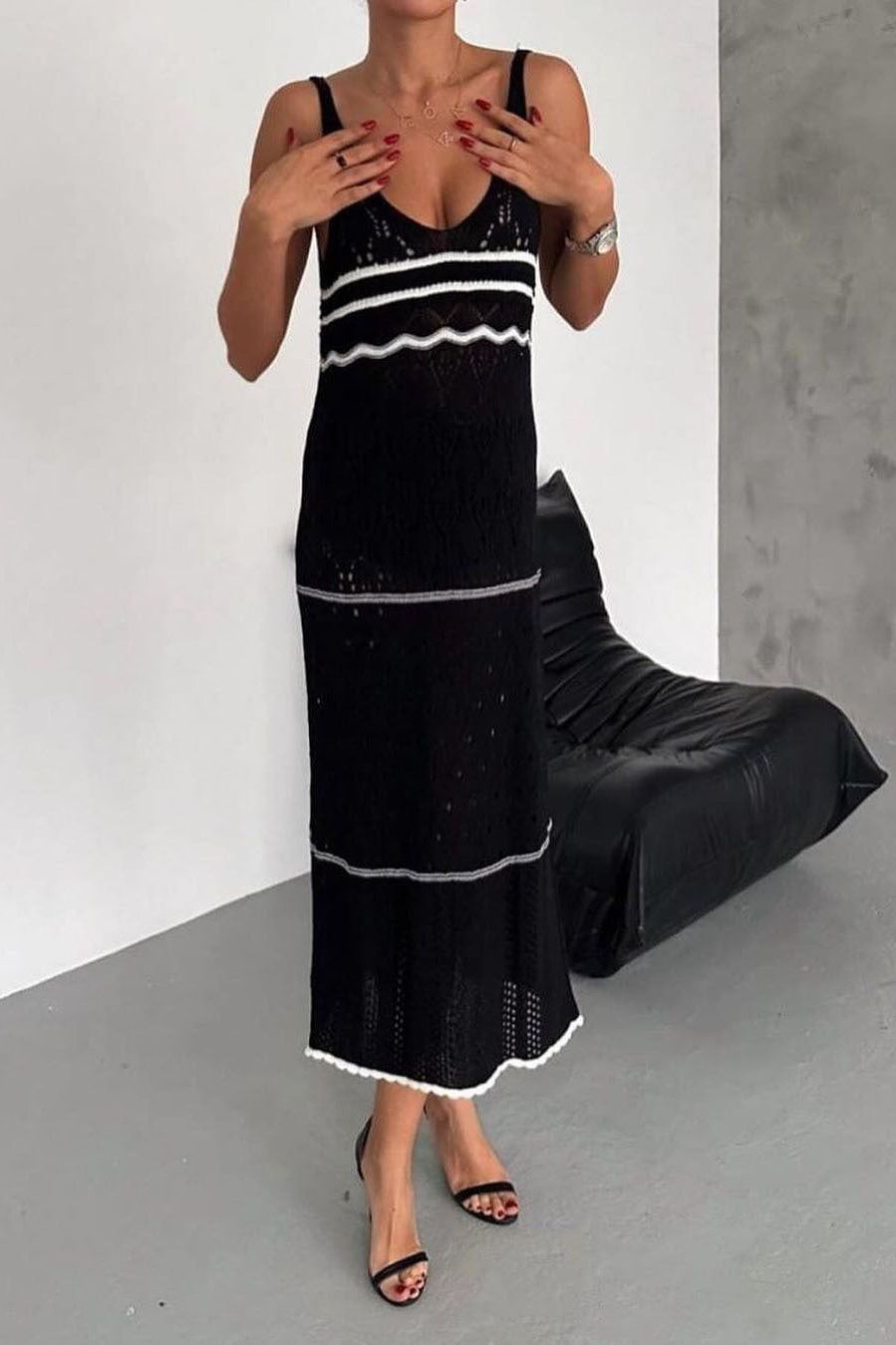 Striped Midi Dress with Knit Texture