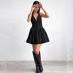 Lace Cotton Dress with Halter Neckline