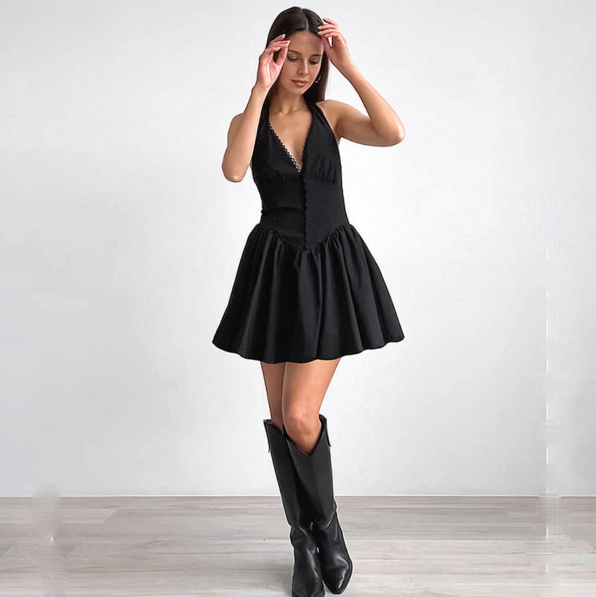 Lace Cotton Dress with Halter Neckline