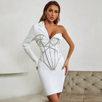 One-Shoulder Dress with Diamond Details