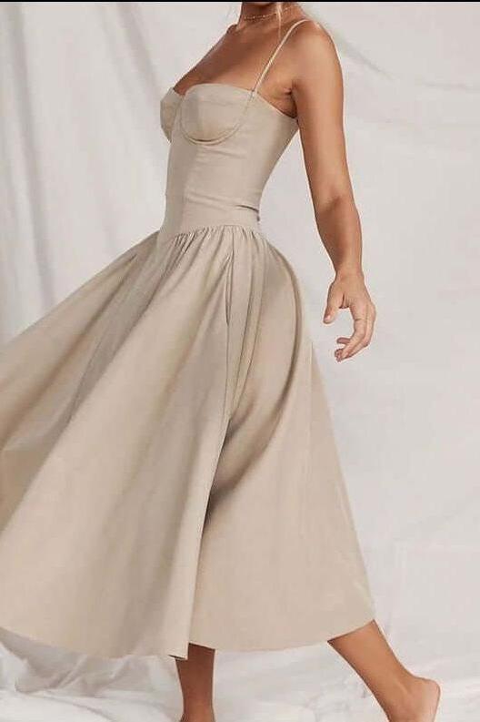 Pleated Slim-Fit Midi Dress with Open Back