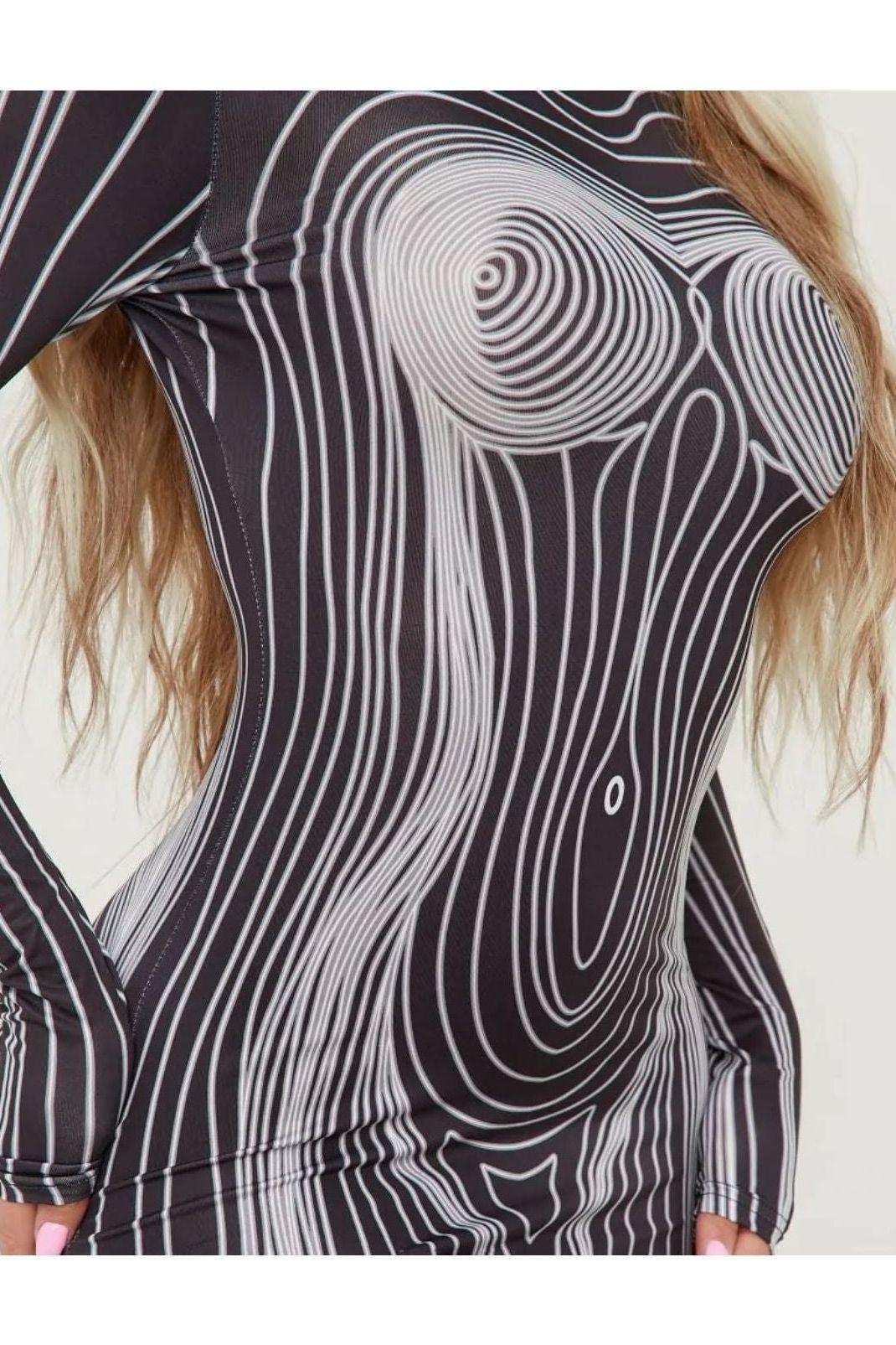 Printed Hooded Long-Sleeve Dress