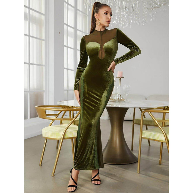 Velvet Mesh Panelled Dress Main image