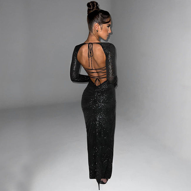 Knit High-Slit Dress with Glitter Detail Main image