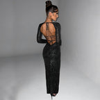 Knit High-Slit Dress with Glitter Detail