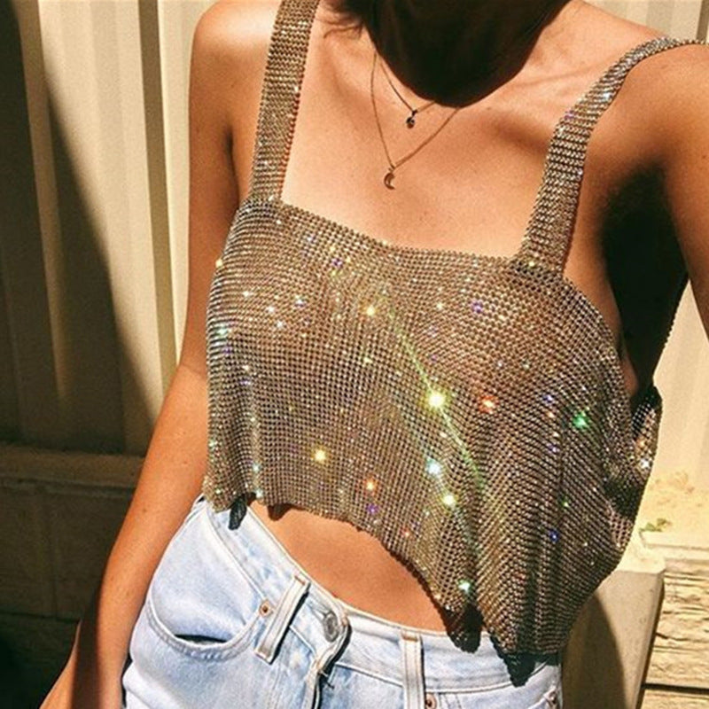 Rhinestone-Detail Cami Top with Sequins