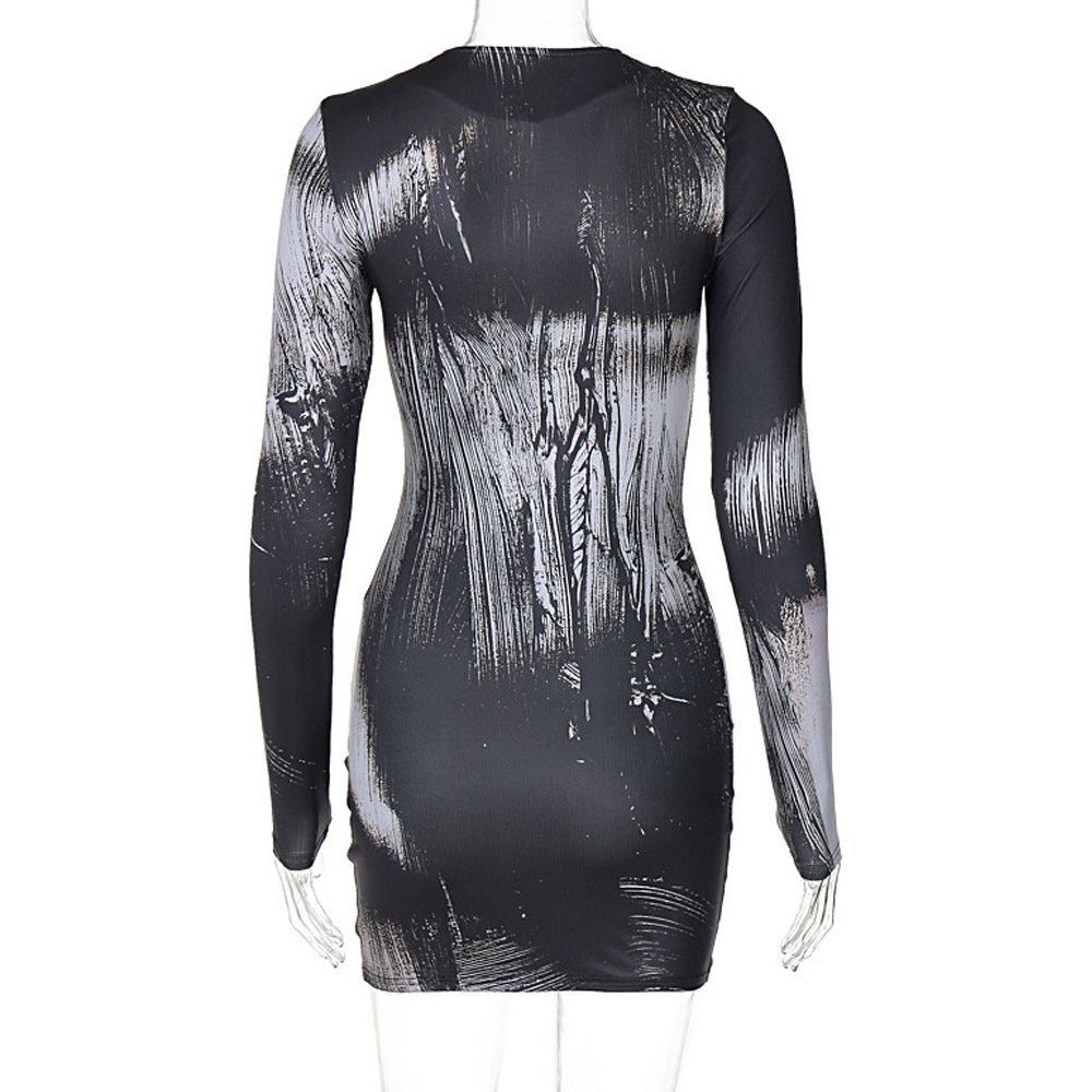 Grey Plunging V-Neck Dress