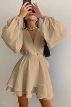 Cotton Slim-Fit Dress with Lantern Sleeves