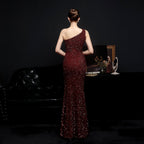 Sequined Dress with One-Shoulder Cut