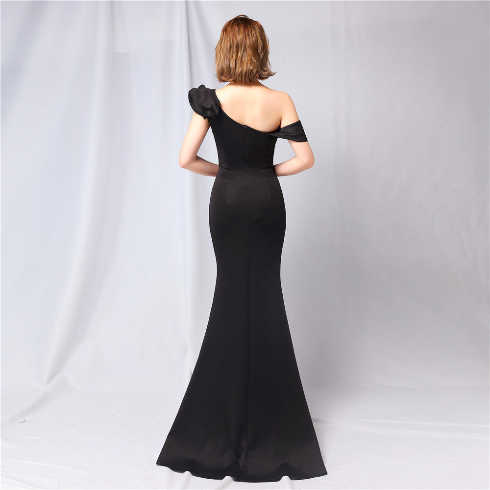 One-Shoulder Maxi Dress with Crepe Texture