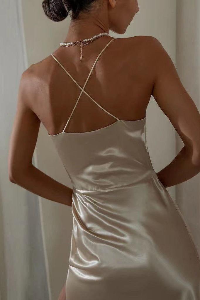 Slit-Detail Cami Dress with Open Back