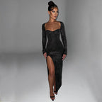Knit High-Slit Dress with Glitter Detail