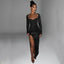 Knit High-Slit Dress with Glitter Detail