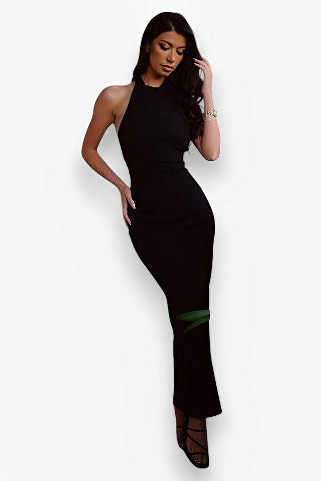 Halter Open-Back Midi Dress with Slit Detail Main image