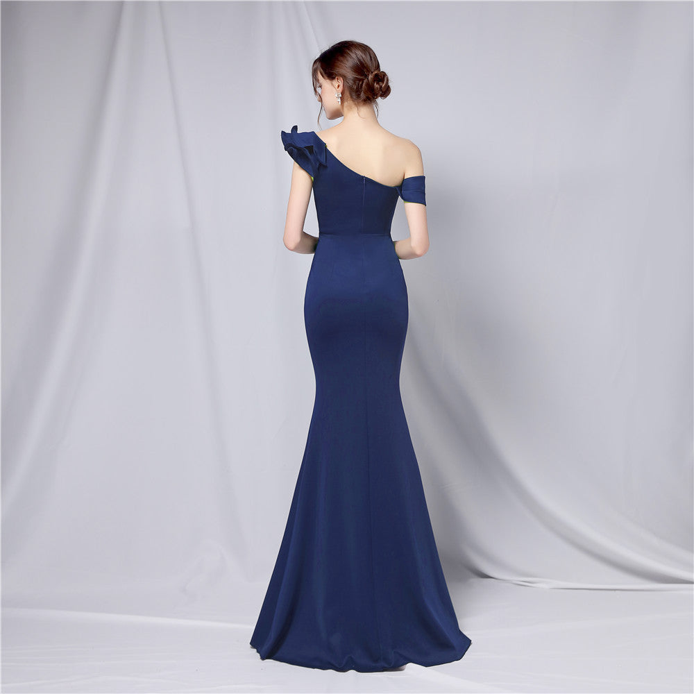 One-Shoulder Maxi Dress with Crepe Texture