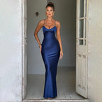 Satin Plunging V-Neck Maxi Dress