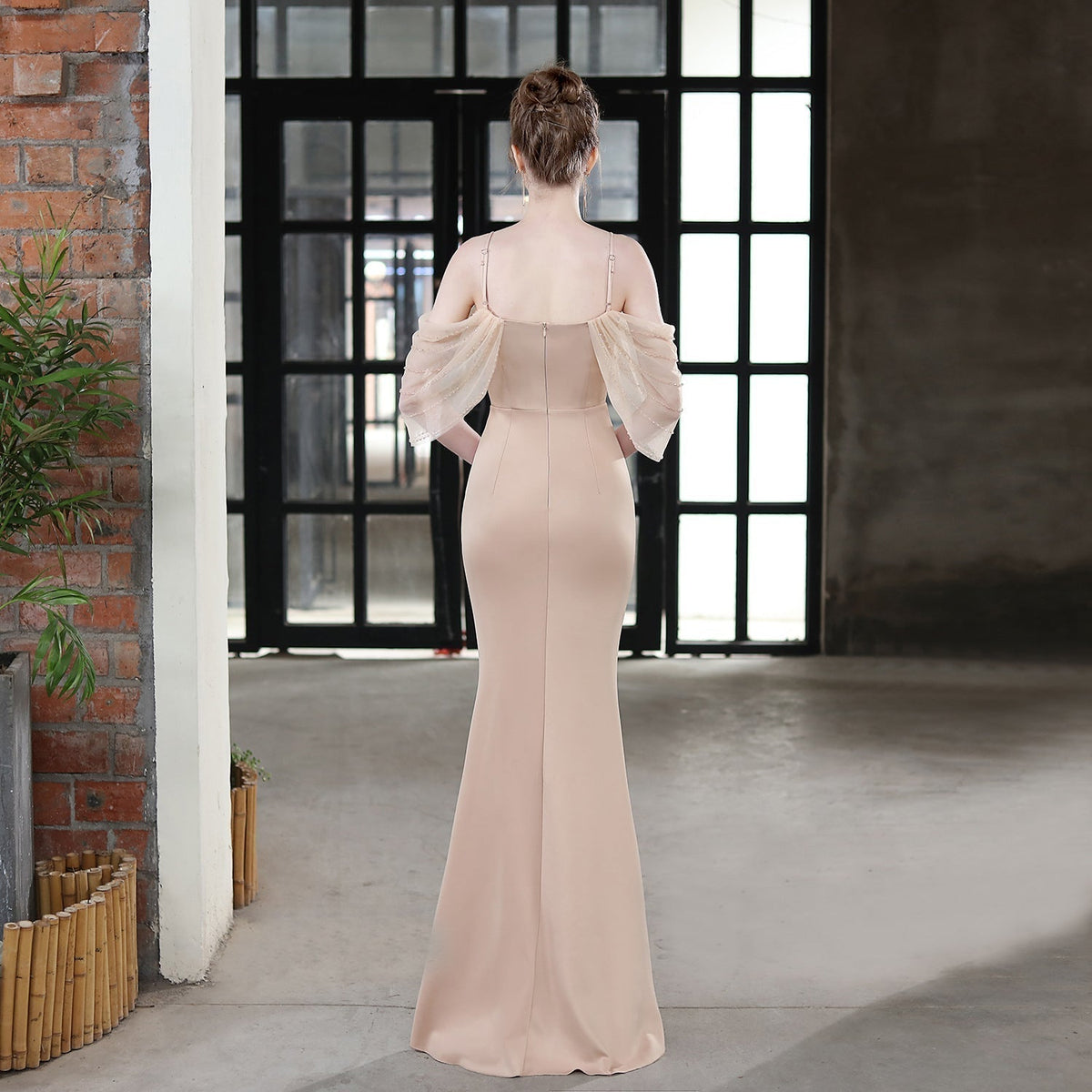 V-Neck Mermaid Dress with Off-Shoulder Neckline