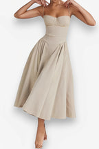 Pleated Slim-Fit Midi Dress with Open Back