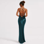 Satin Plunging V-Neck Maxi Dress