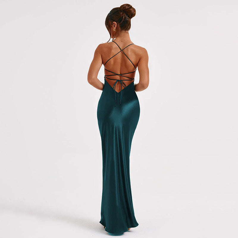 Satin Plunging V-Neck Maxi Dress