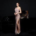Sequined Dress with One-Shoulder Cut