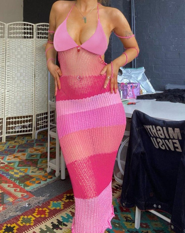 Knit Acrylic Dress with Contrast Details Main image