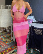 Knit Acrylic Dress with Contrast Details