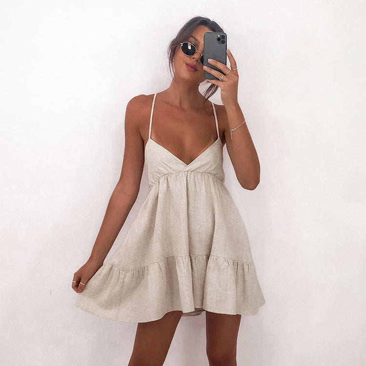 V-Neck Vintage-Inspired Dress with Pleats
